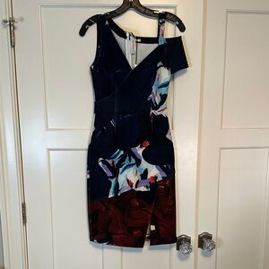 NWT Yigal Azrouel Elegant Navy and Burgundy Women's Dress in size 2.